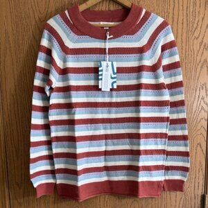 NEW Market & Spruce Brown Pink Blue Eyelet Long Sleeve Sweater Size Medium